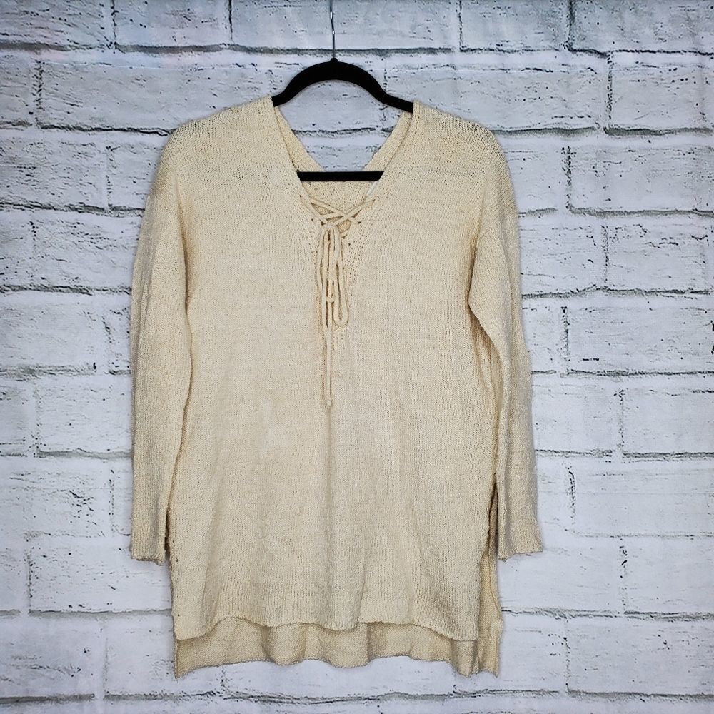 Astr the label lace up sweater in cream